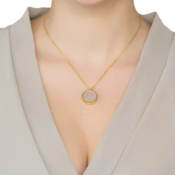 Latelita Round Mother Of Pearl Locket Pendant Necklace Gold -Cheap Gemiracle Store 0115
