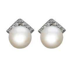 Latelita Pearl Angular Stud Earrings Silver