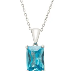 Latelita Alexandra Rectangle Gemstone Necklace Silver Blue Topaz
