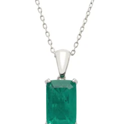 Latelita Alexandra Rectangle Gemstone Necklace Silver Colombian Emerald