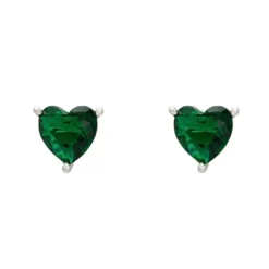 Latelita Amore Heart Stud Earrings Emerald Silver