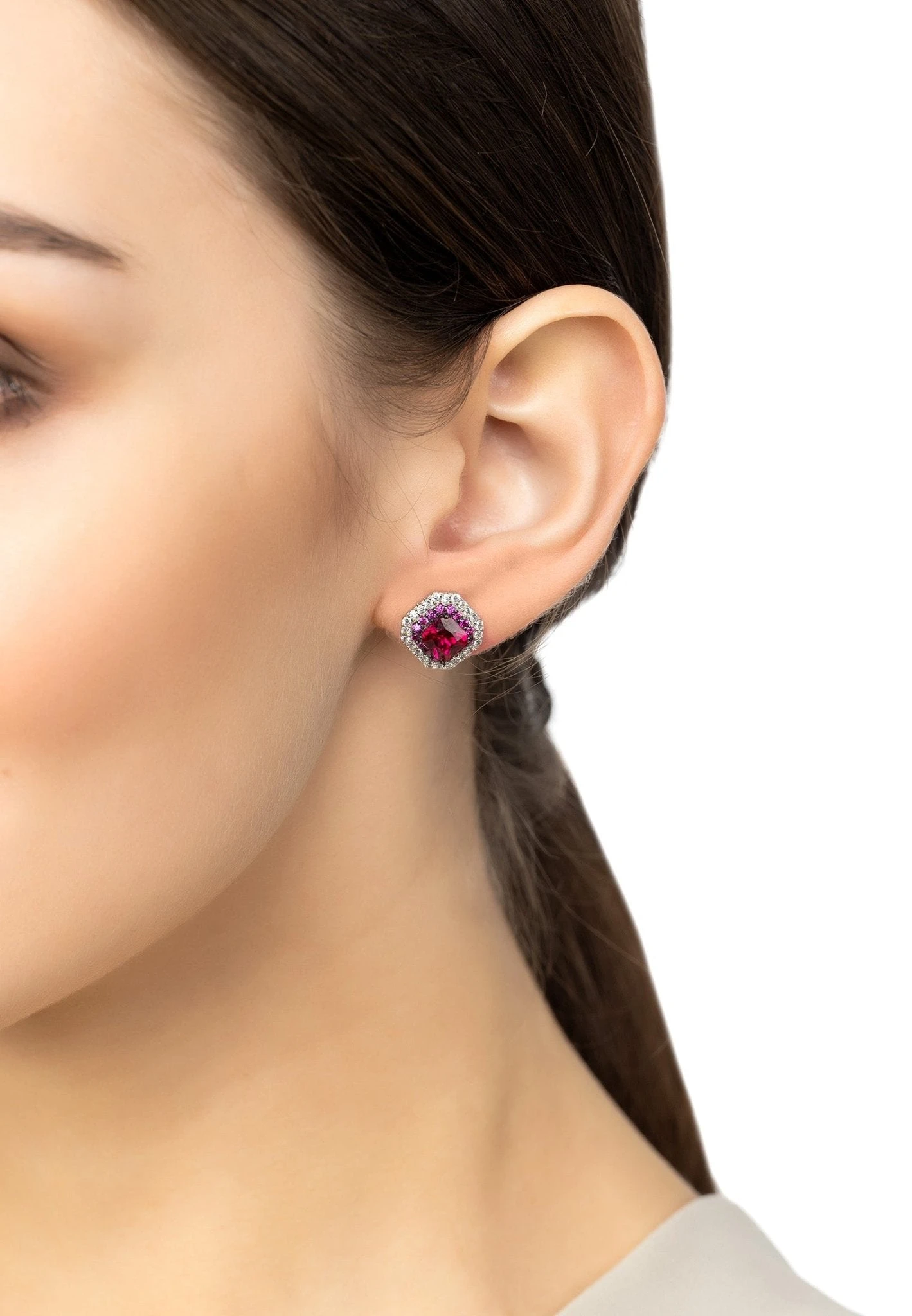 Latelita Anastasia Stud Earrings Silver Ruby 2 Latelita Anastasia Stud Earrings Silver Ruby - Image 2