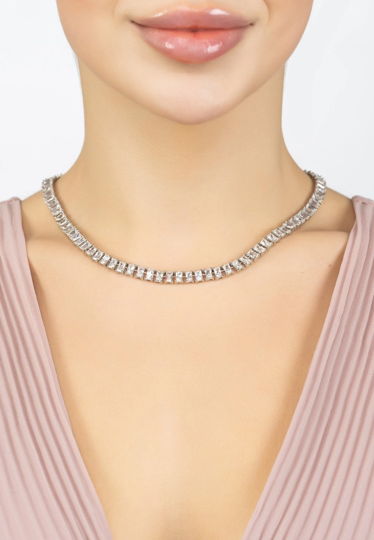 Latelita Baguette Tennis Necklace Silver 2 Latelita Baguette Tennis Necklace Silver - Image 2