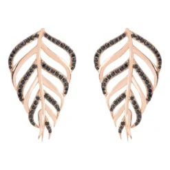 Latelita Bali Leaf Stud Earrings Black Rosegold