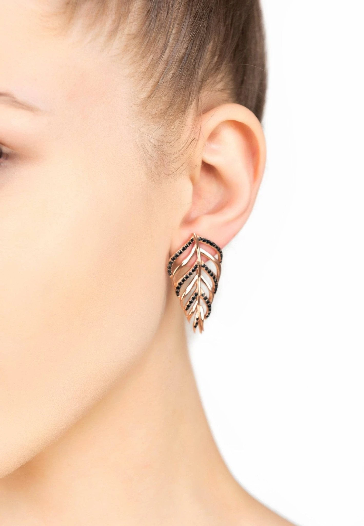 Latelita Bali Leaf Stud Earrings Black Rosegold 2 Latelita Bali Leaf Stud Earrings Black Rosegold - Image 2