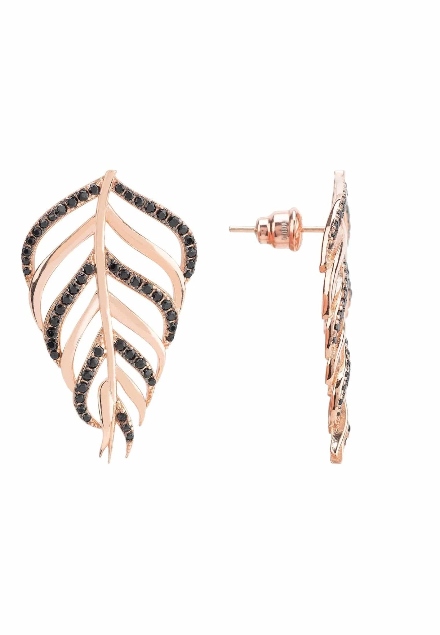 Latelita Bali Leaf Stud Earrings Black Rosegold 3 Latelita Bali Leaf Stud Earrings Black Rosegold - Image 3