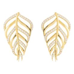 Latelita Bali Leaf Stud Earrings White Cz Gold
