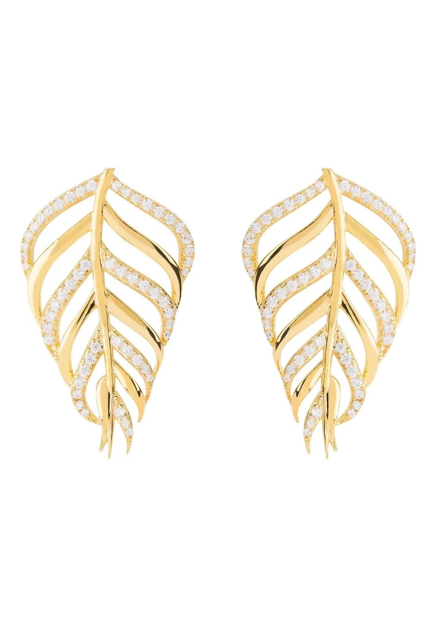Latelita Bali Leaf Stud Earrings White Cz Gold 1 Latelita Bali Leaf Stud Earrings White Cz Gold
