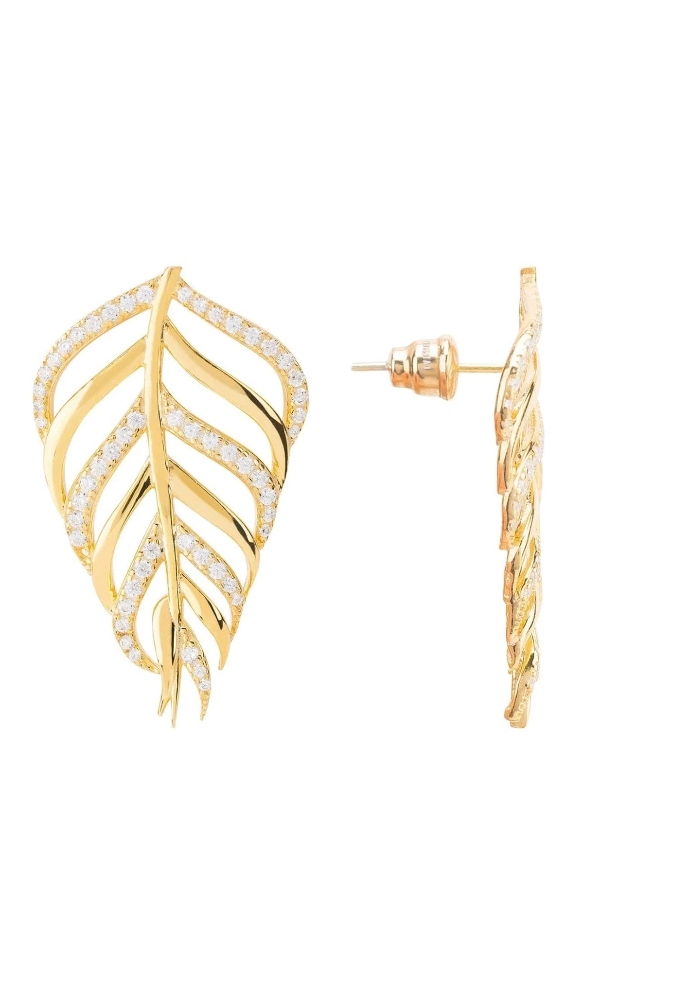 Latelita Bali Leaf Stud Earrings White Cz Gold 3 Latelita Bali Leaf Stud Earrings White Cz Gold - Image 3