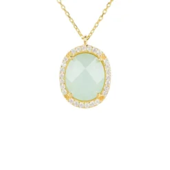 Latelita Beatrice Oval Gemstone Pendant Necklace Gold Aqua Chalcedony