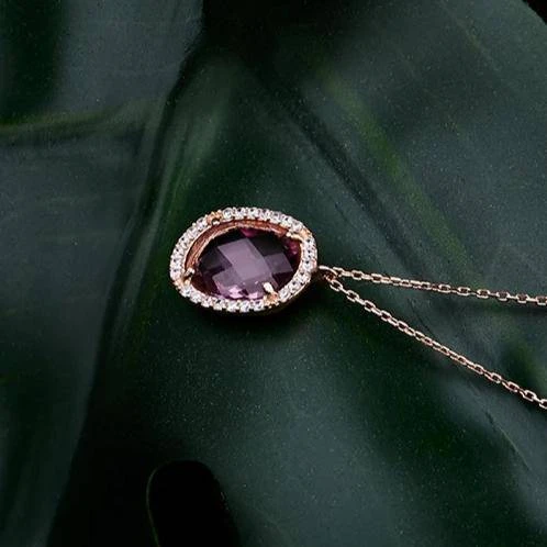 Latelita Beatrice Oval Gemstone Pendant Necklace Rose Gold Amethyst Hydro 4 Latelita Beatrice Oval Gemstone Pendant Necklace Rose Gold Amethyst Hydro - Image 4