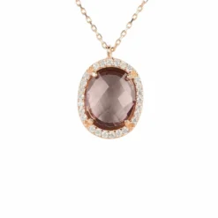 Latelita Beatrice Oval Gemstone Pendant Necklace Rose Gold Amethyst Hydro