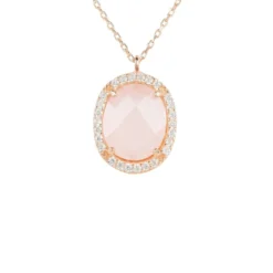 Latelita Beatrice Oval Gemstone Pendant Necklace Rose Gold Rose Quartz