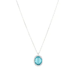 Latelita Beatrice Oval Gemstone Pendant Necklace Silver Blue Topaz Hydro
