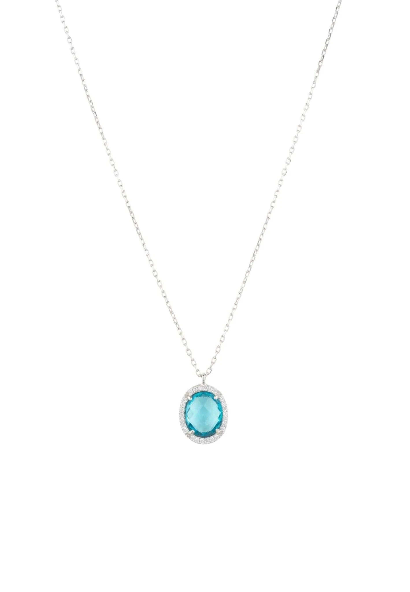 Latelita Beatrice Oval Gemstone Pendant Necklace Silver Blue Topaz Hydro