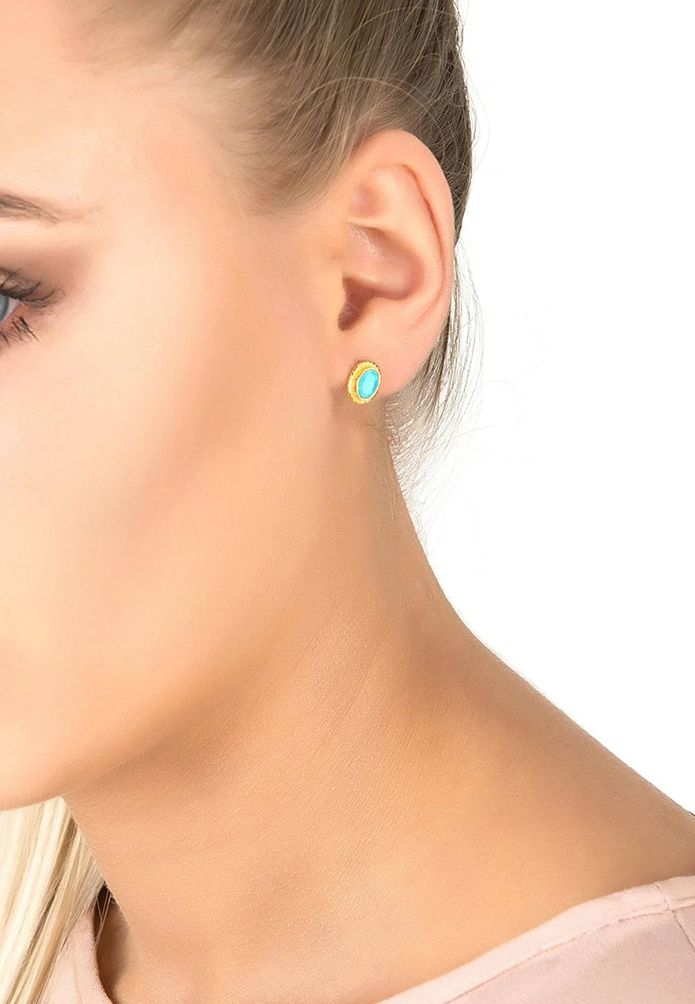 Latelita Birthstone Gold Gemstone Stud Earring December Turquoise 2 Latelita Birthstone Gold Gemstone Stud Earring December Turquoise - Image 2