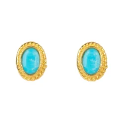 Latelita Birthstone Gold Gemstone Stud Earring December Turquoise