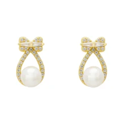 Latelita Bows And Pearls Earrings Gold