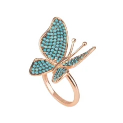 Latelita Butterfly Cocktail Ring Blue Turquoise Rosegold