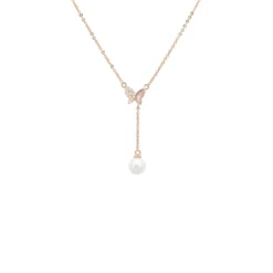 Latelita Butterfly Pearl Choker Necklace Rosegold
