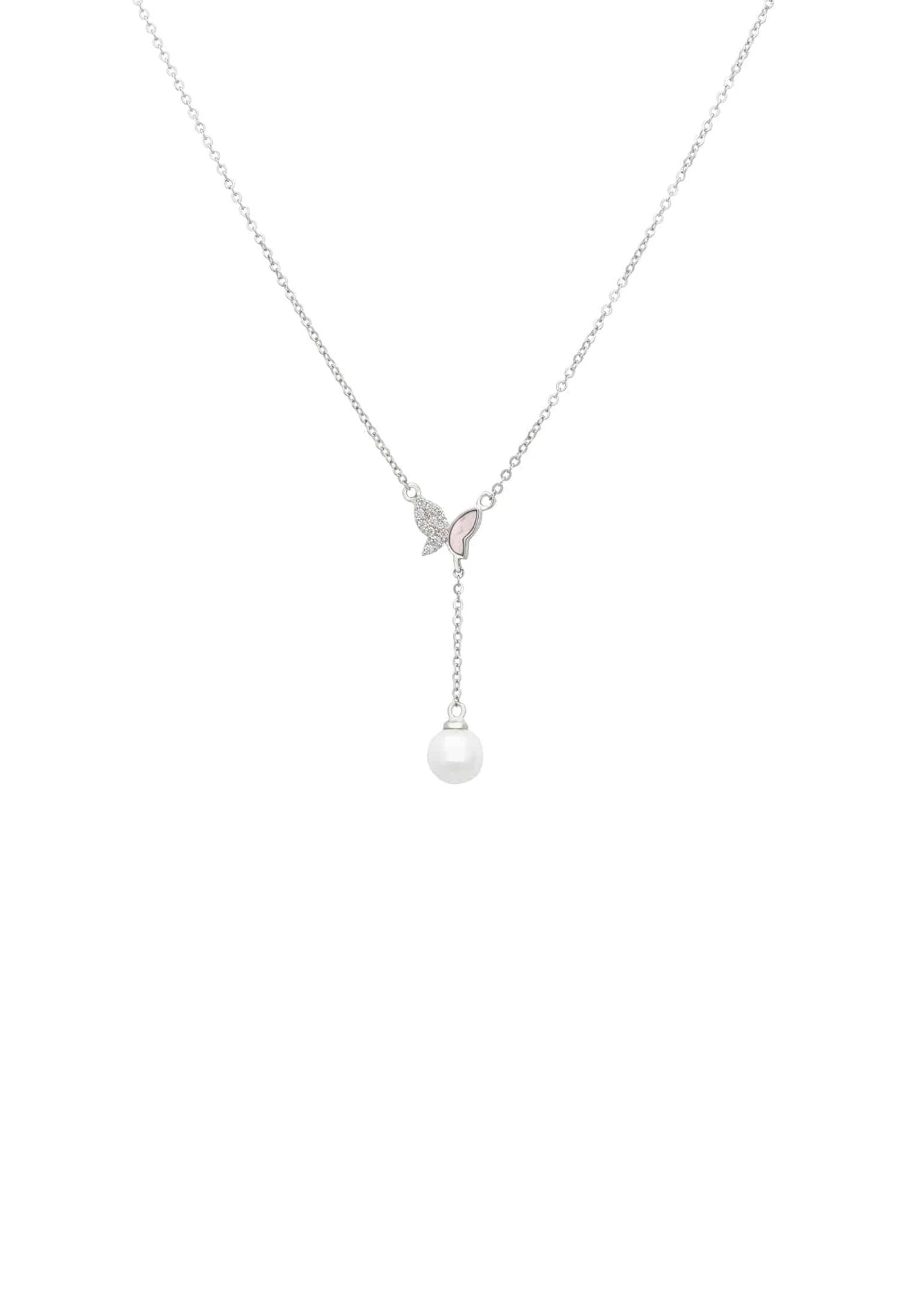 Latelita Butterfly Pearl Choker Necklace Silver