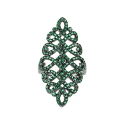 Latelita Calligraphy Wave Cocktail Ring Emerald Green Silver