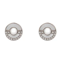 Latelita Circle & Pearl Stud Earrings Silver