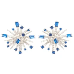 Latelita Cosmic Bang Baguette Cz Stud Earrings Sapphire Blue Cz Silver