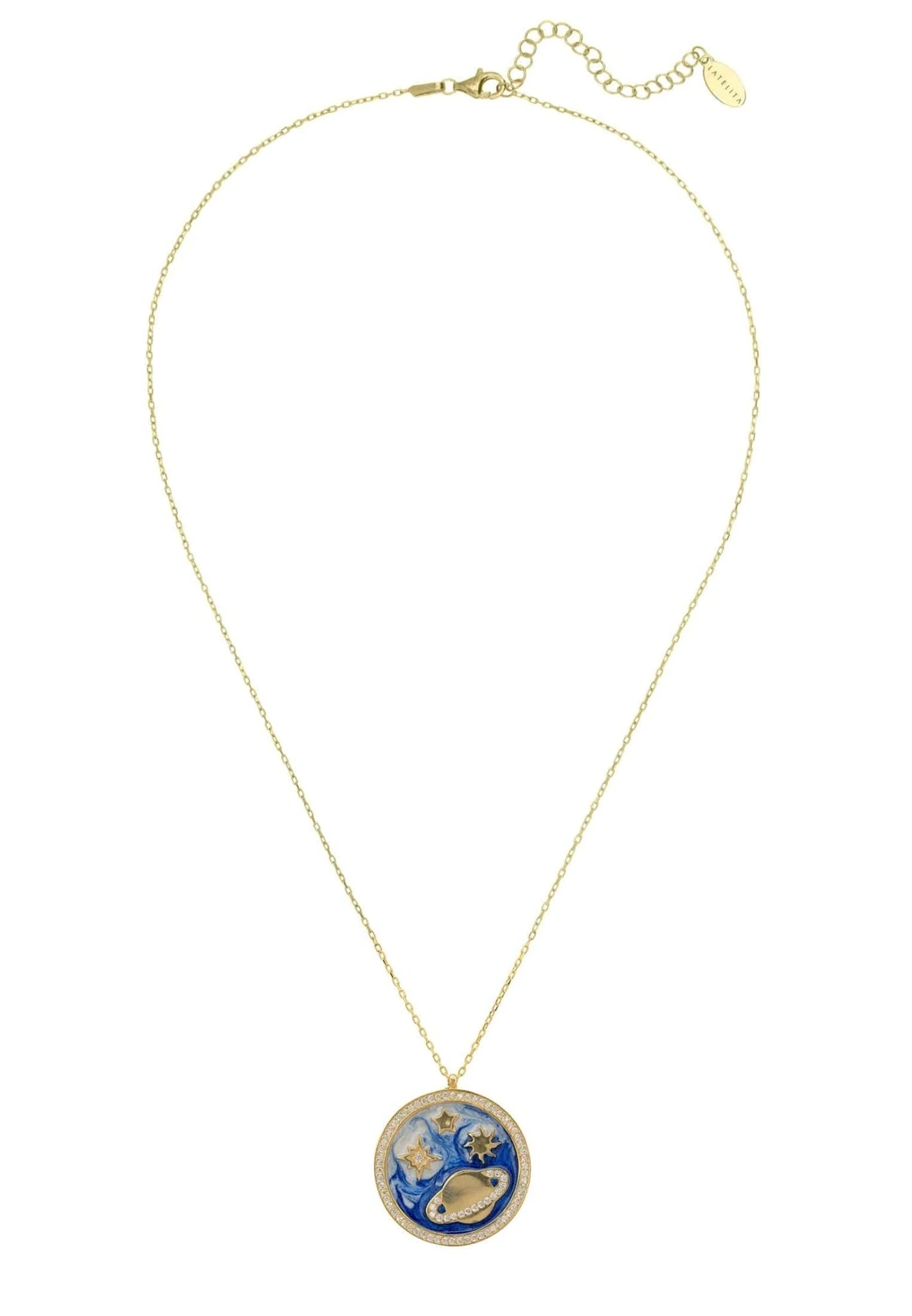 Latelita Cosmos Stars & Planet Dark Blue Enamel Necklace Gold 3 Latelita Cosmos Stars & Planet Dark Blue Enamel Necklace Gold - Image 3