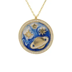 Latelita Cosmos Stars & Planet Dark Blue Enamel Necklace Gold