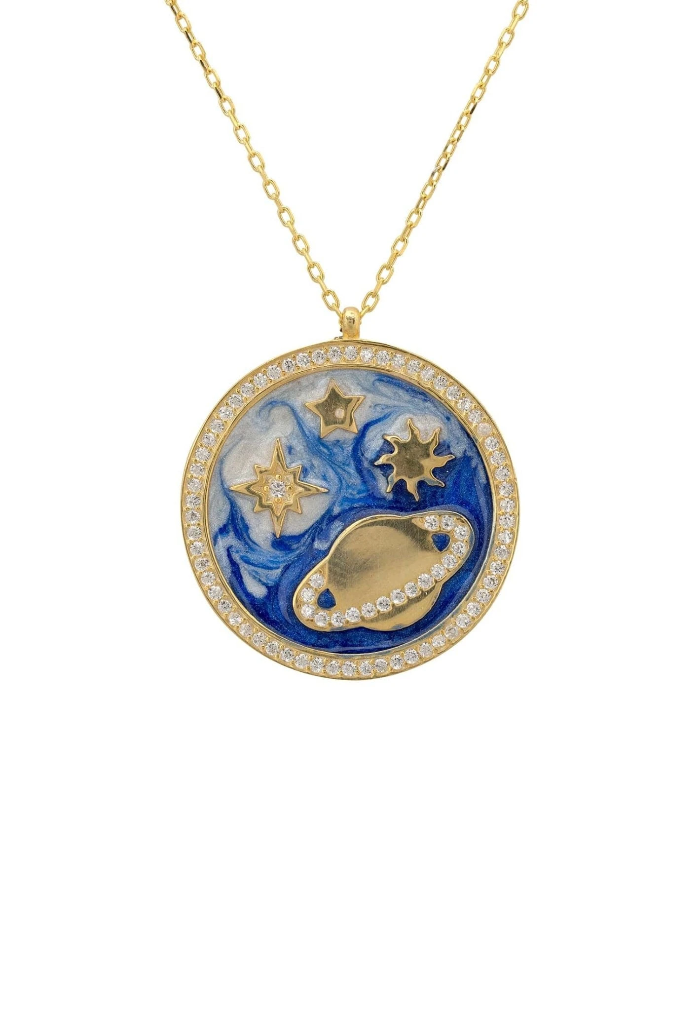 Latelita Cosmos Stars & Planet Dark Blue Enamel Necklace Gold 1 Latelita Cosmos Stars & Planet Dark Blue Enamel Necklace Gold