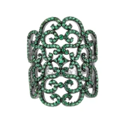 Latelita Countess Filigree Cocktail Ring Emerald Green Silver
