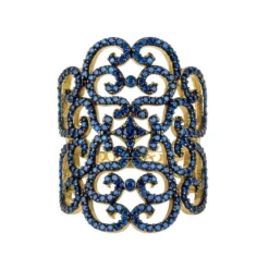 Latelita Countess Filigree Cocktail Ring Sapphire Blue Gold