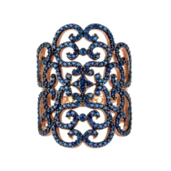 Latelita Countess Filigree Cocktail Ring Sapphire Blue Rosegold