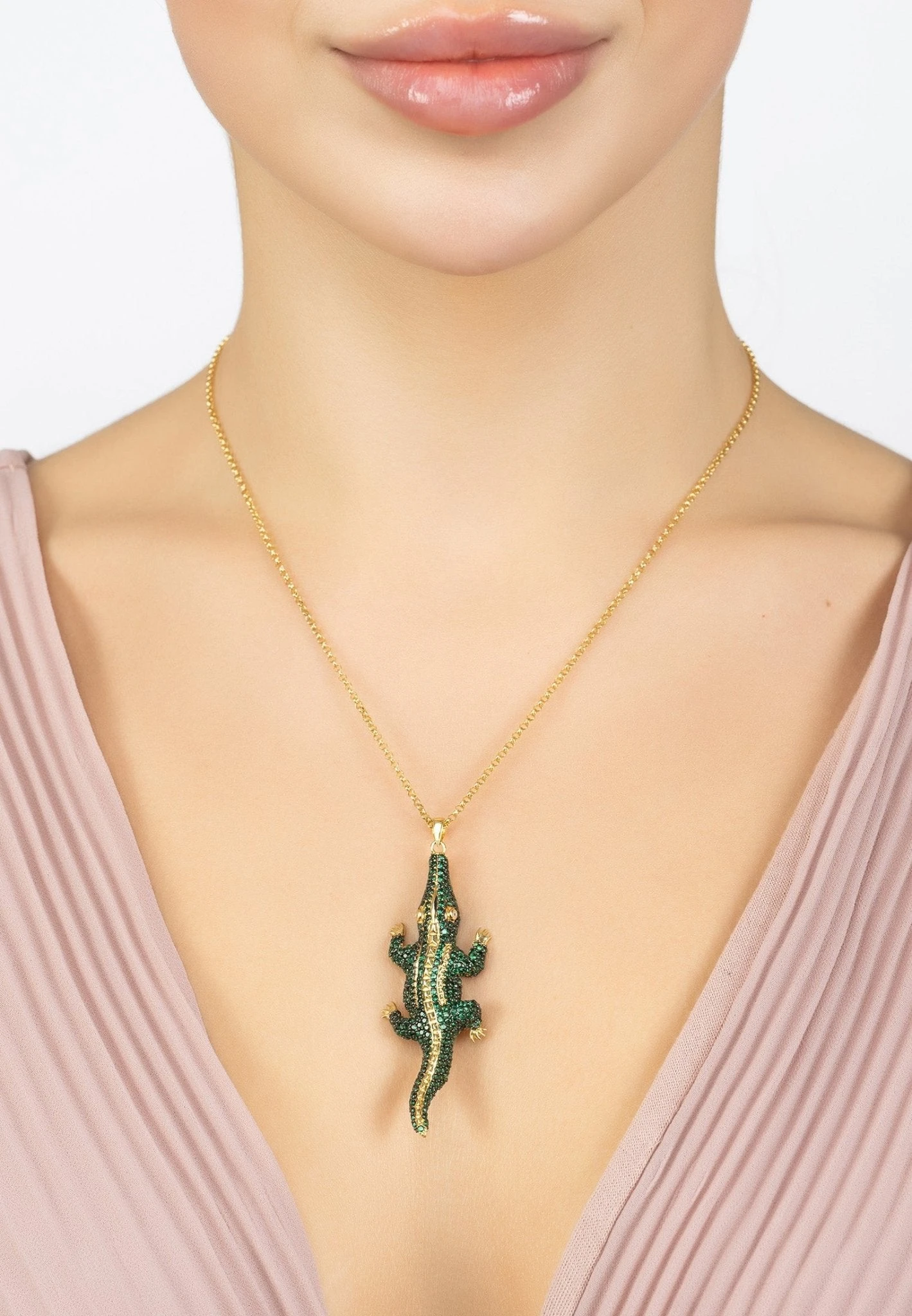 Latelita Crocodile Shaped Pendant Necklace Gold 2 Latelita Crocodile Shaped Pendant Necklace Gold - Image 2