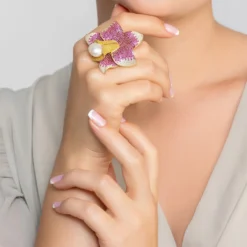 Latelita Daffodil With Pearl Cocktail Ring Gold Ruby CZ -Cheap Gemiracle Store daffodil with pearl cocktail ring gold ruby cz 596164