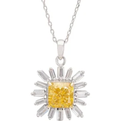 Latelita Daisy Flower Pendant Necklace Silver Citrine