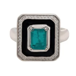 Latelita Deco Emerald & Enamel Ring Silver -Cheap Gemiracle Store deco emerald enamel ring silver 731829