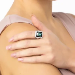 Latelita Deco Emerald & Enamel Ring Silver -Cheap Gemiracle Store deco emerald enamel ring silver 802785