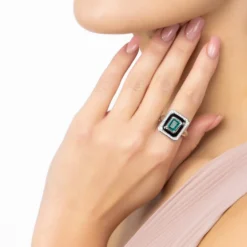 Latelita Deco Emerald & Enamel Ring Silver -Cheap Gemiracle Store deco emerald enamel ring silver 990345