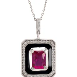 Latelita Deco Ruby & Enamel Necklace Silver