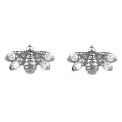 Latelita Diamond Mini Bee Earrings Silver