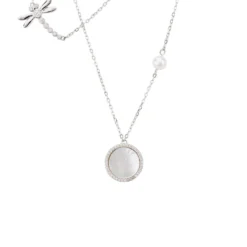 Latelita Dragon Fly Mother Of Pearl Layered Necklace Silver