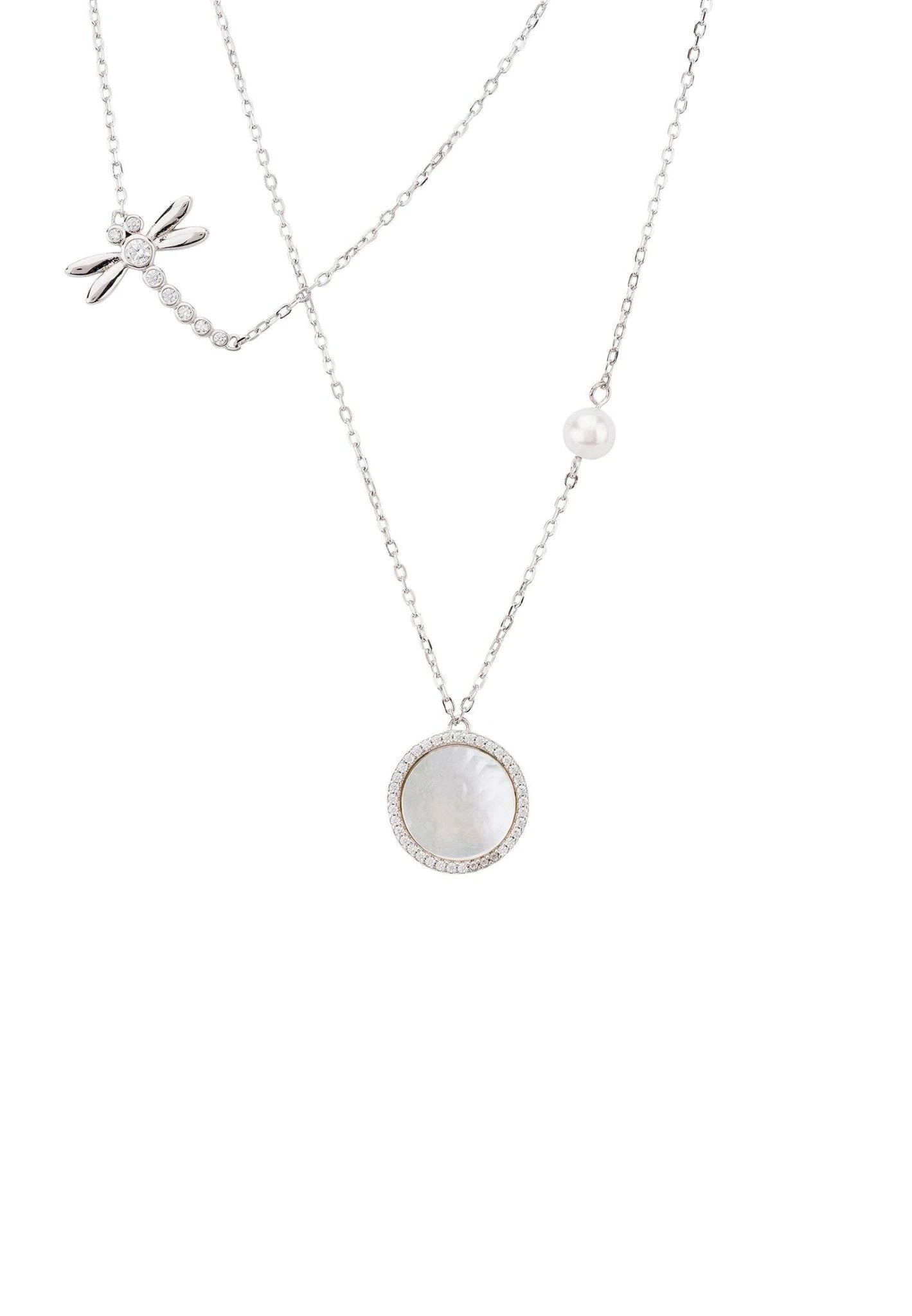 Latelita Dragon Fly Mother Of Pearl Layered Necklace Silver 1 Latelita Dragon Fly Mother Of Pearl Layered Necklace Silver