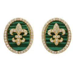 Latelita Fleur De Lys Oval Malachite Earrings Gold