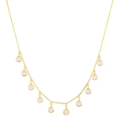 Latelita Florence Round Gemstone Necklace Gold Rose Quartz