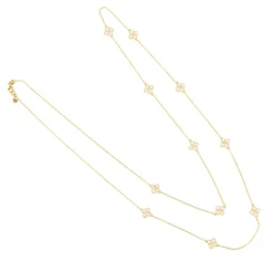 Latelita Flower Clover Long Chain White Quartz Necklace Gold