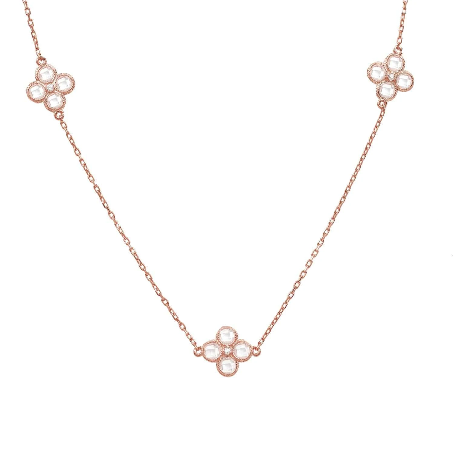 Latelita Flower Clover Long Chain White Quartz Necklace Rosegold 2 Latelita Flower Clover Long Chain White Quartz Necklace Rosegold - Image 2