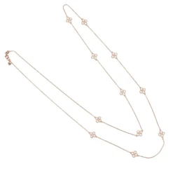 Latelita Flower Clover Long Chain White Quartz Necklace Rosegold