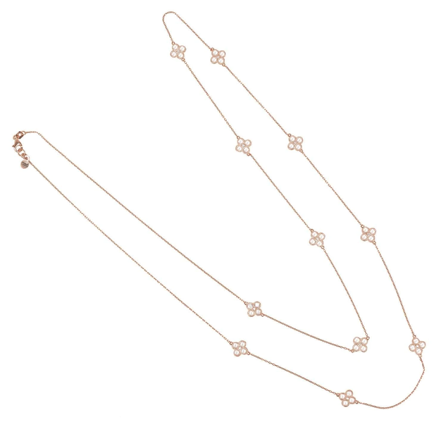 Latelita Flower Clover Long Chain White Quartz Necklace Rosegold 1 Latelita Flower Clover Long Chain White Quartz Necklace Rosegold